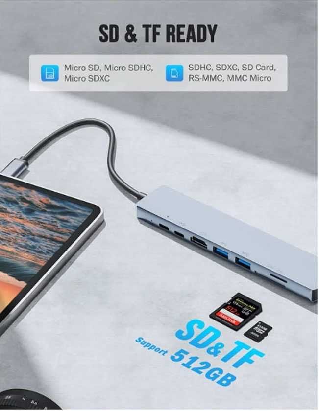 Dongle de Hub Usb C 9 em 1 com Ethernet Hdmi 4K