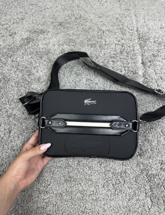 Сумка Lacoste чорна монограм/ месенджер лакосте/ бананка лакост