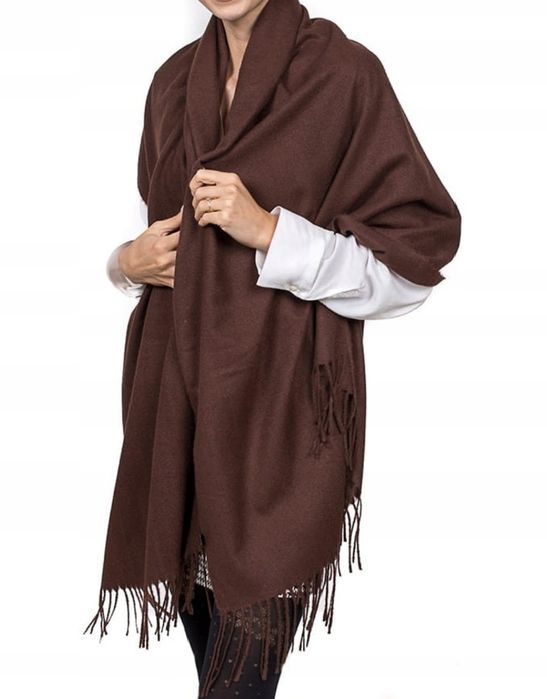 Nowy kaszmirowy szal szalik brąz czekoladowa 190 x 70