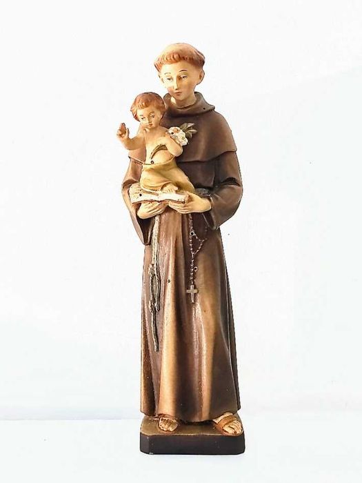 Estatueta religiosa antiga de Santo António em madeira
