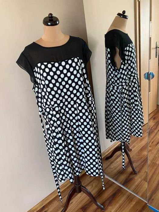 sukienka midi siatka groszki kropki  rozkloszowana xxxl 52 50 +size