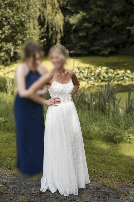 Suknia Ślubna rozmiar S w kształcie litery A + długi welon + ramiączka