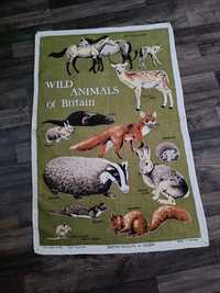 Lniana ściereczka wild animals of britain vintage