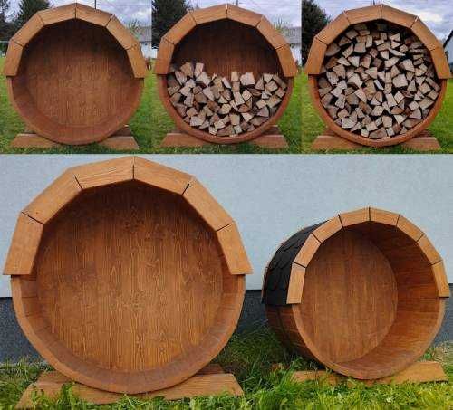 Wiata na drewno Beczka - DREWUTNIA - Regał - Stojak na drewno DO SAUNY