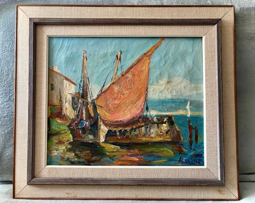 Obraz olejny marynistyczny na płótnie, 65 x 57 cm., I p. XX w.