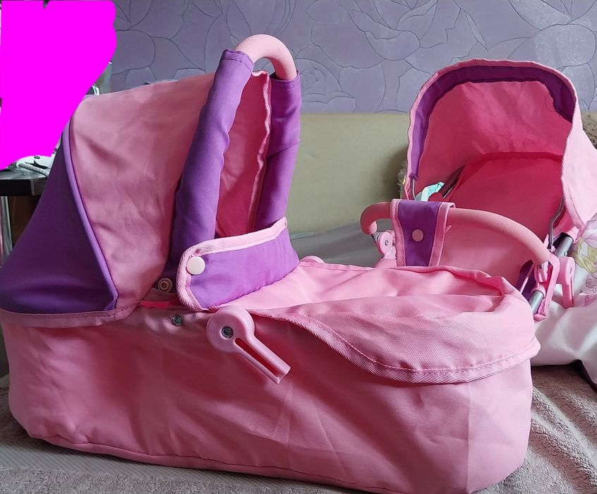 Детская коляска для кукол розовая, с поворотными колёсами, 2 в 1