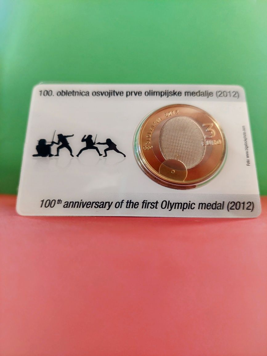 Moeda 3€ Eslovénia 100 da primeira medalha olímpica