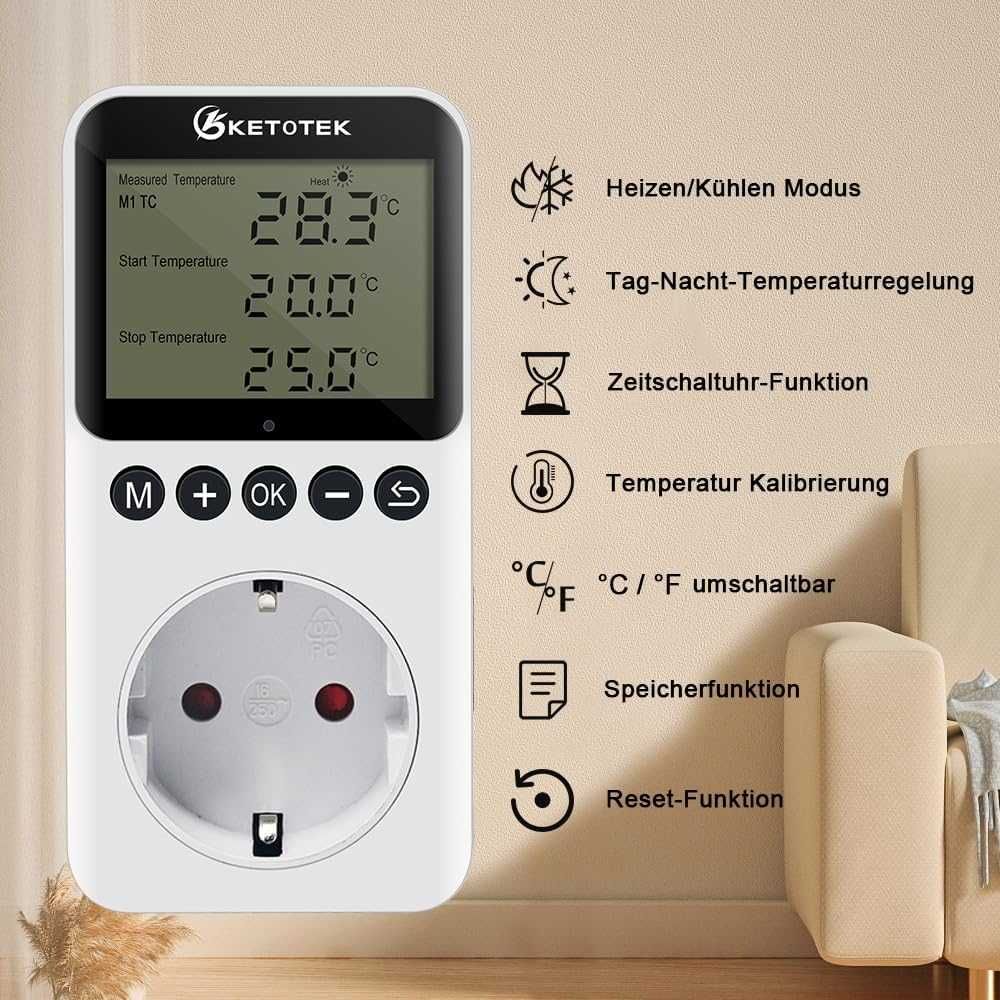 Nowy termostat / termoregulator /podgrzewacz/gniazdko /KETOTEK !A1211!