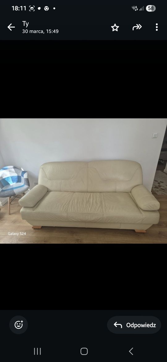 Sofa z fotelami skóra naturalna z funkcją spania