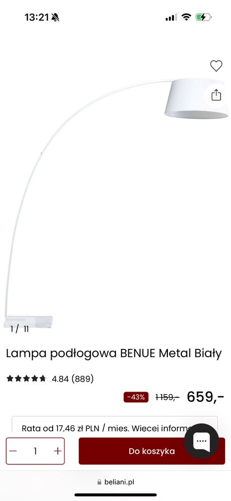 Lampa stojąca łukowa marmur