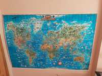 Duża Mapa świata ze zwierzętami 95x137