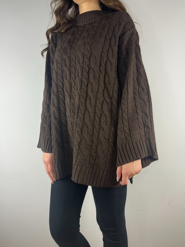 Brązowy czekoladowy sweter z szerokimi rękawami Rainbow rozmiar 42 XL
