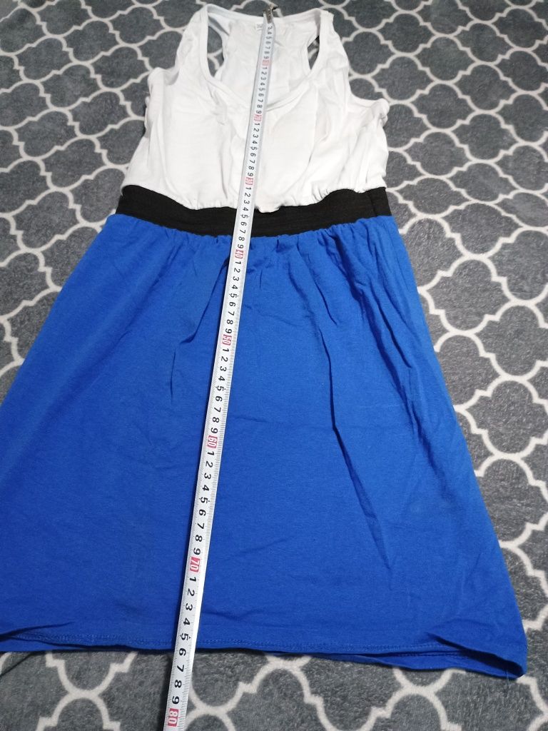 Sukienka sportowa bez rękawów  tunika granatowa niebieska biała  36 S