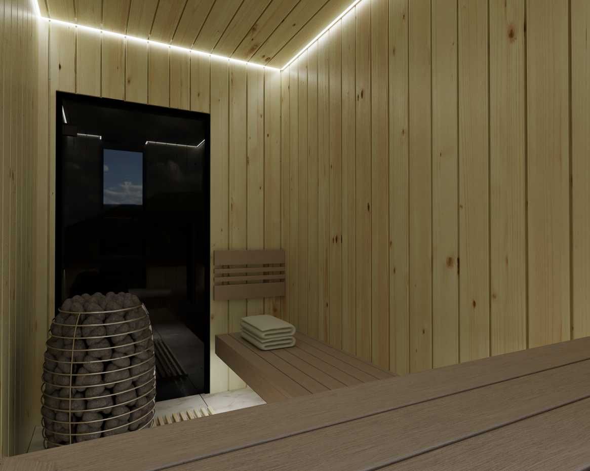 Sauna wewnętrzna z ławkami lewitującymi (BEZ NÓG) 160x270