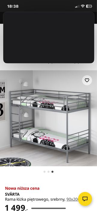 Łóżko piętrowe metalowe IKEA