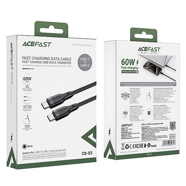 Kabel Acefast C8-03 Usb-c / Usb-c 60w 3a - czarny