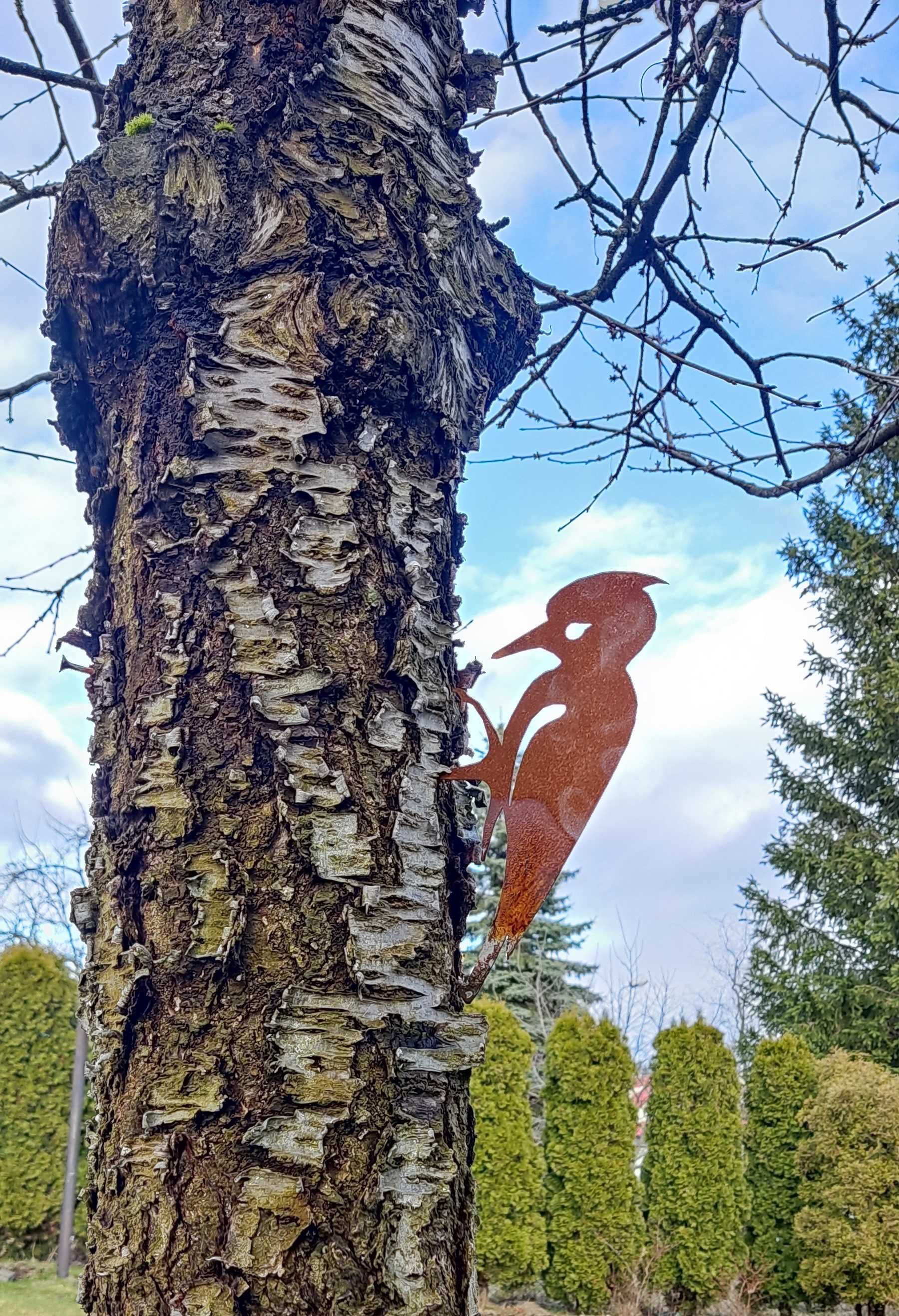 Ptak Dzięcioł ozdoba ogrodowa corten rdzewiona 022