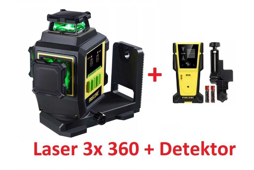 Poziomica Laser niwelator 12 linii 3x360 3D 4D + DETEKTOR ODBIORNIK