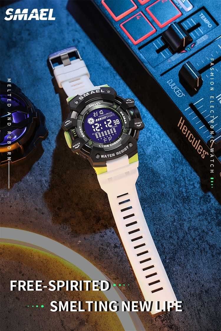 Zegarek sportowy SMEAL model 8050 koloru biało czarno zielony