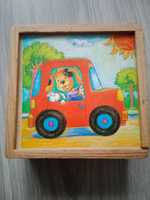 Układanka drewniana z sześcianów dla dzieci. 6 obrazków