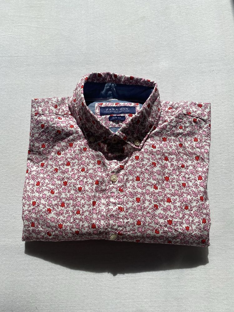 Koszula Zara M nowa print różowa Slim Fit