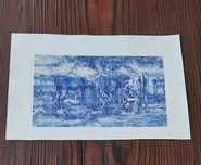 Gravura Rural VINTAGE (34x18,5cm) de Painel de Azulejos Pintados à Mão