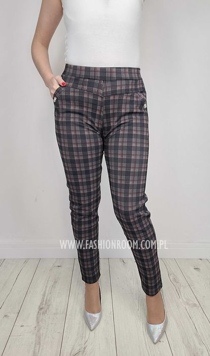 S-6XL Spodnie cygaretki w kratkę damskie eleganckie PLUS SIZE TU L/XL