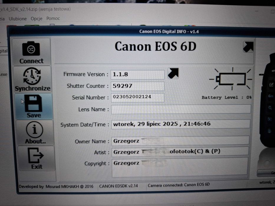 Canon EOS 6D przebieg 59 tys, stan bdb
