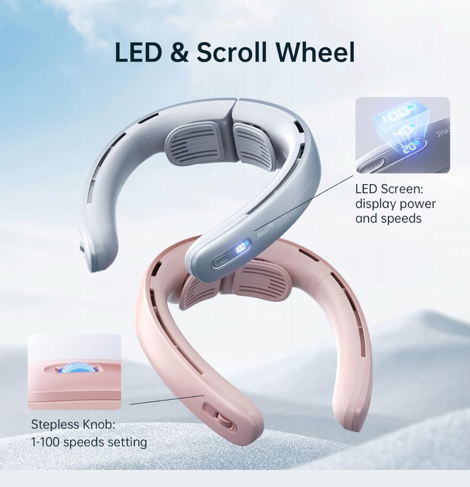 JISULIFE Przenośny Wentylator na Szyję, 6000 mAh, Neck Fan PRO 3