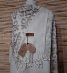 Piękny szal boho haft 50%kaszmir 50% wełna Cashmere r200x70 crem wzór