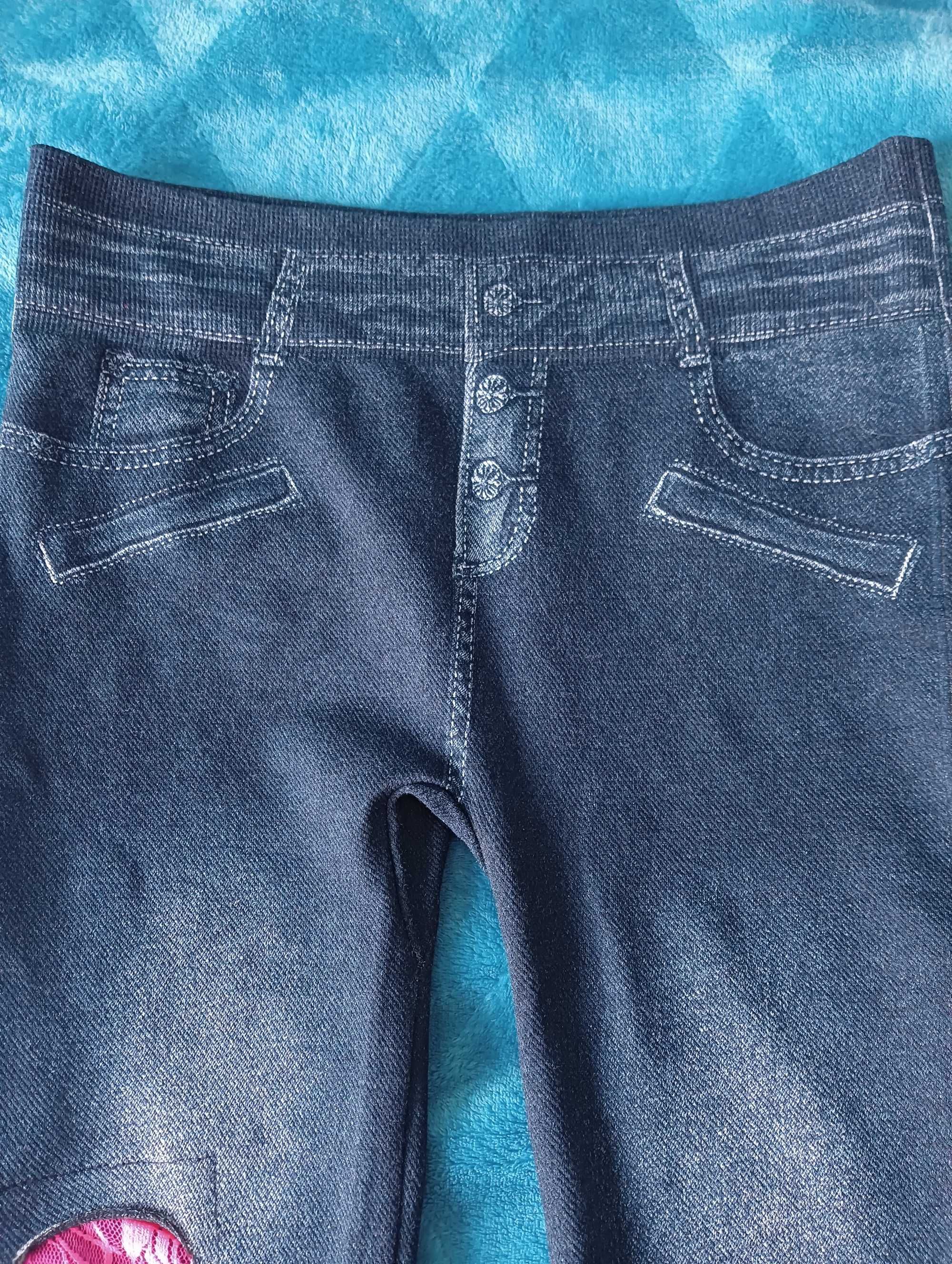 Nowe legginsy rybaczki imitacja jeansu za kolano neonowa koronka s/m