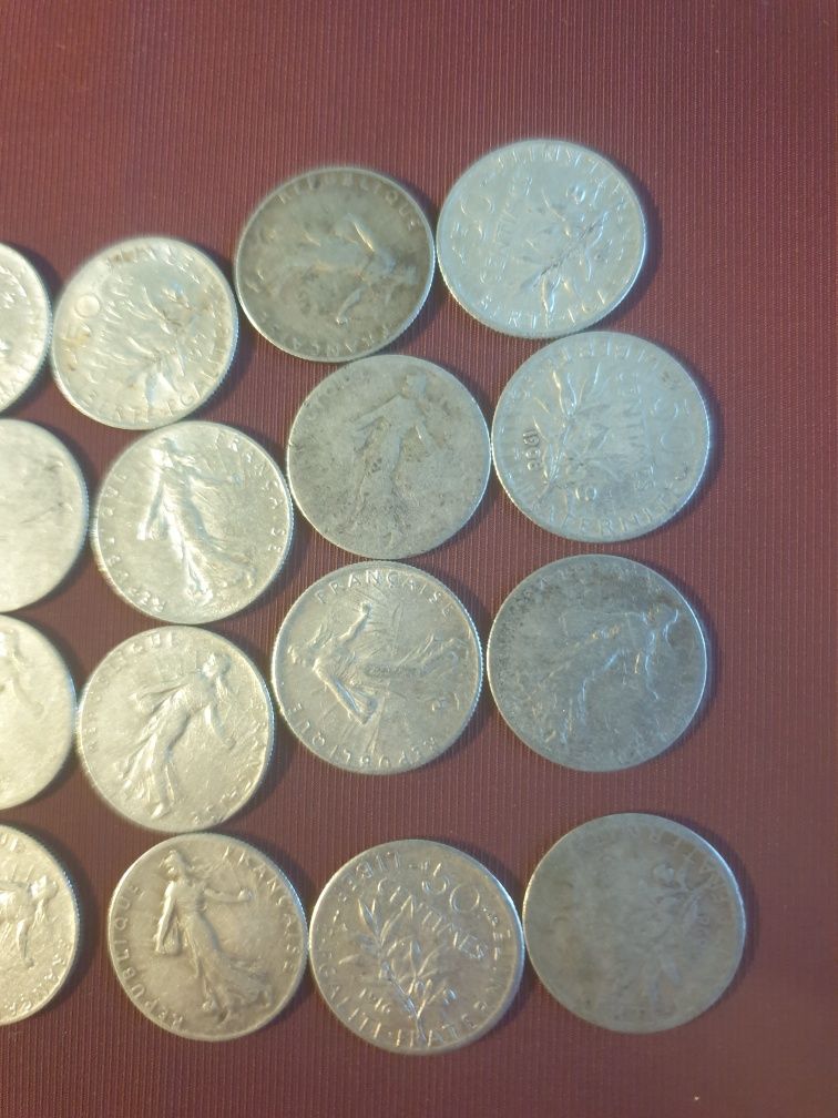 Monety 50 centimes srebro 20szt