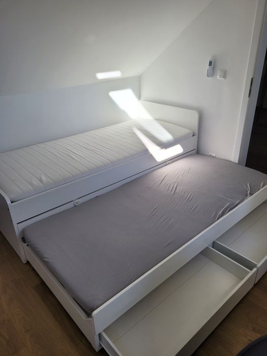 Ikea Slakt łóżko podwójne z 2 pojemnikami białe 90 x 200