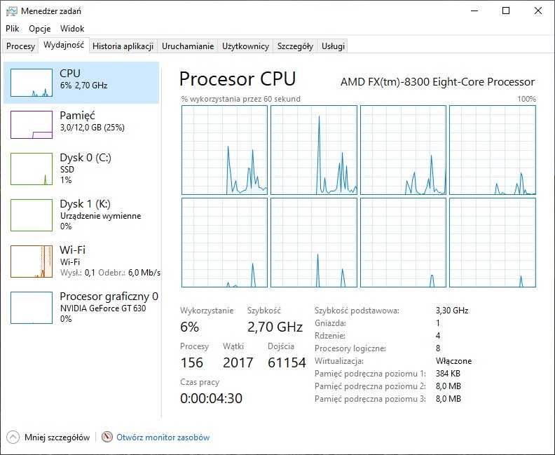 Komputer stacjonarny FX-8300, 12GB RAM, SSD 500GB, GT630