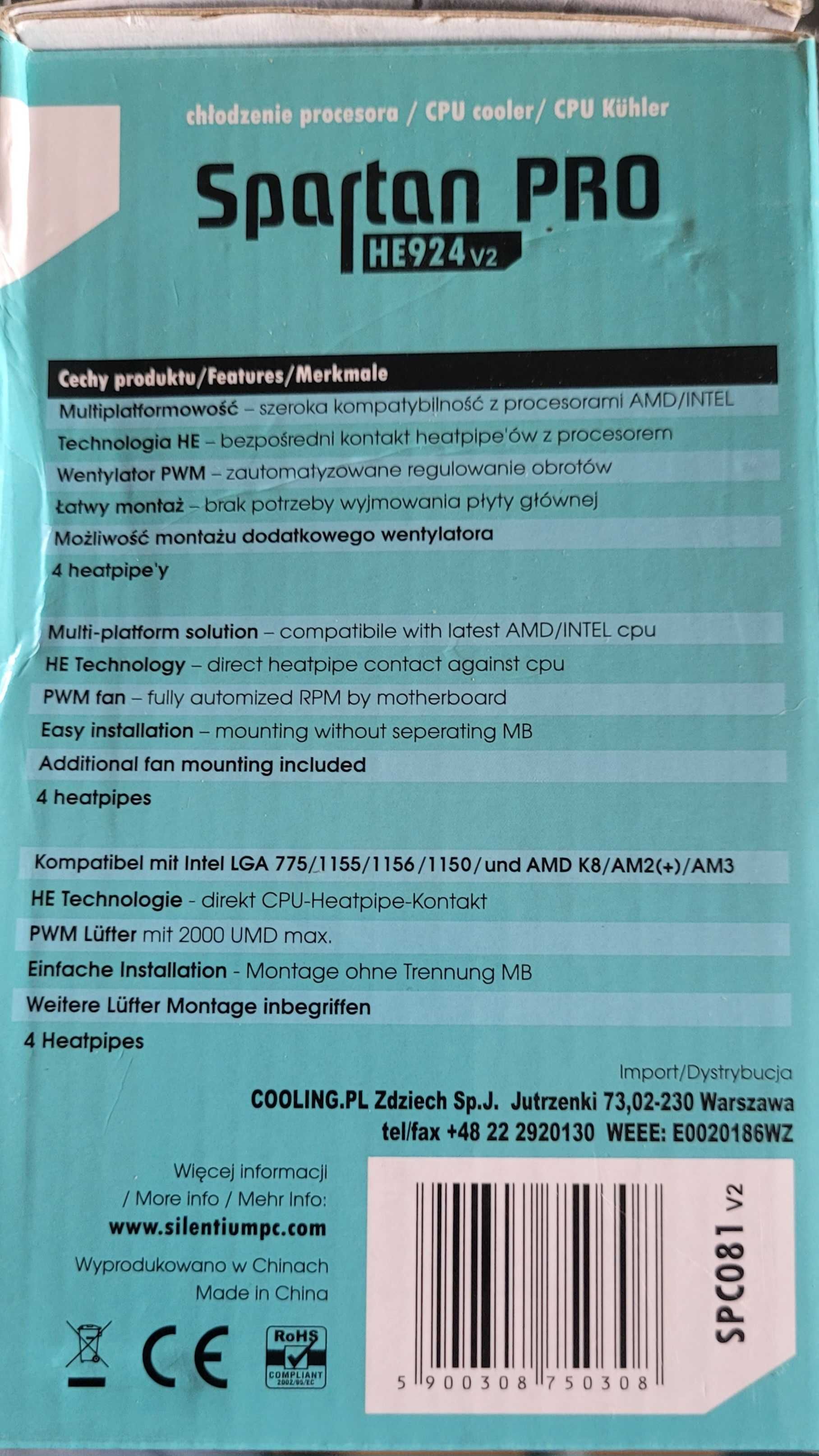 Wentylator Chłodzenie CPU Spartan PRO HE924 v2