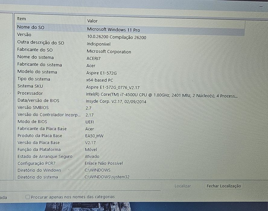 Acer i7 win11 pro e office ativados
