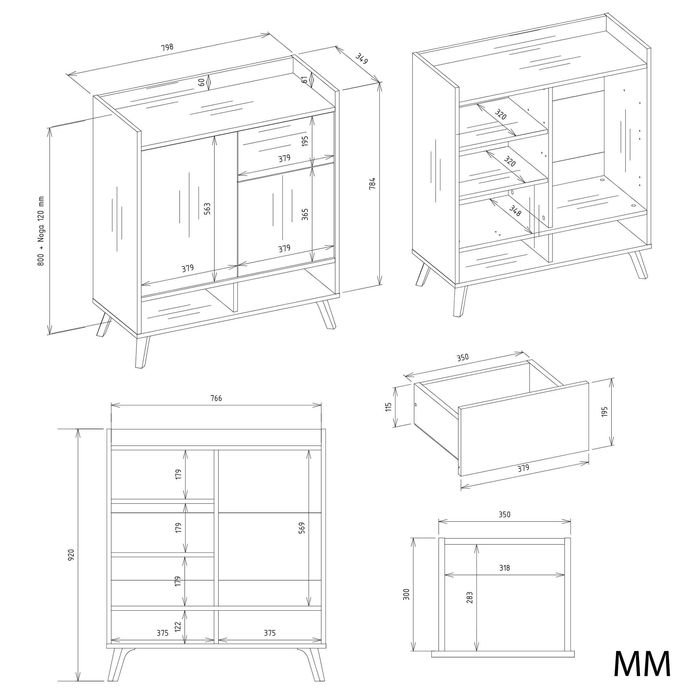 Komoda COLIN z Nóżkami Szafka 2 Drzwi 1 Szuflada Do Salonu BIAŁA