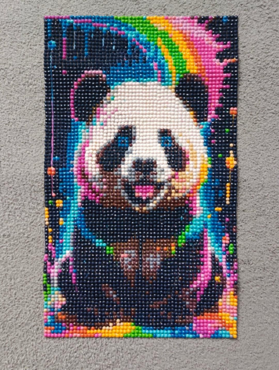 Obraz panda tęcza obrazek zdjęcie ozdoba diamenty malowanie diamentami