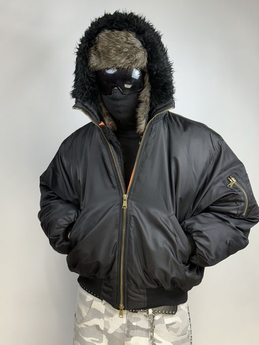 Бомбер чорний меховий з мехом аляска куртка черная MA1 opium archive M