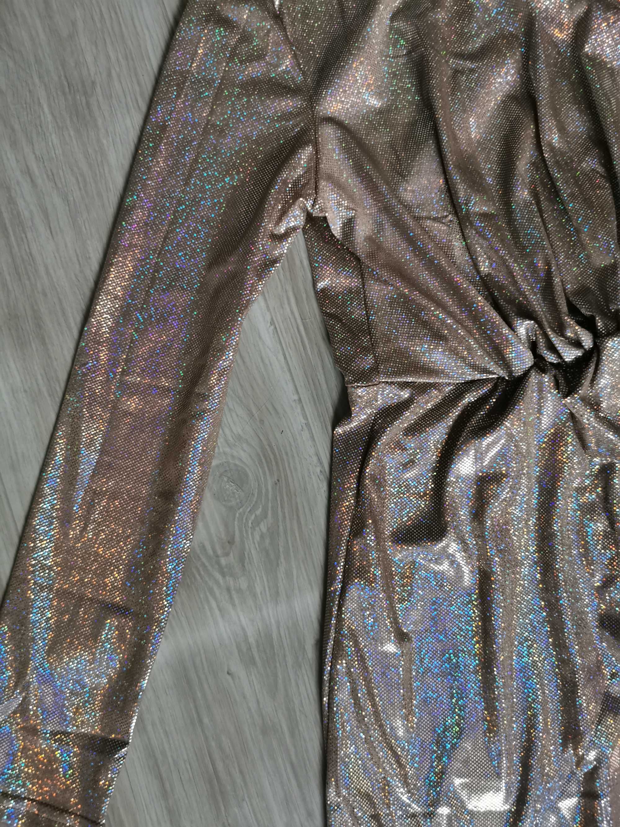 Suknia holograficzna S błyszcząca elastyczna nowa długi rękaw