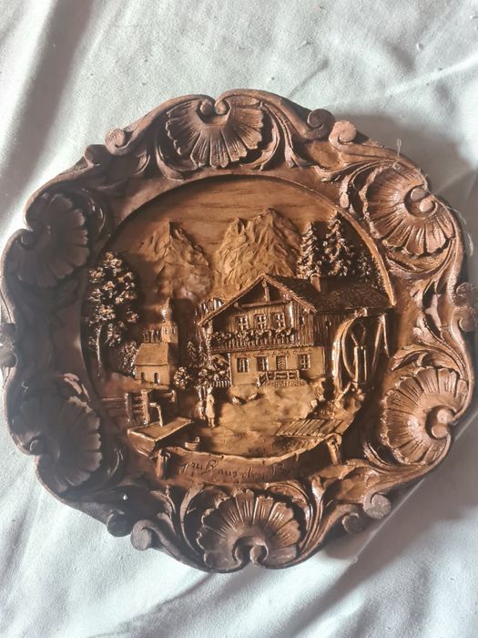 Stary drewniany talerz 22 cm