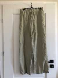 Oliwkowe khaki spodnie lniane h&m len s/m