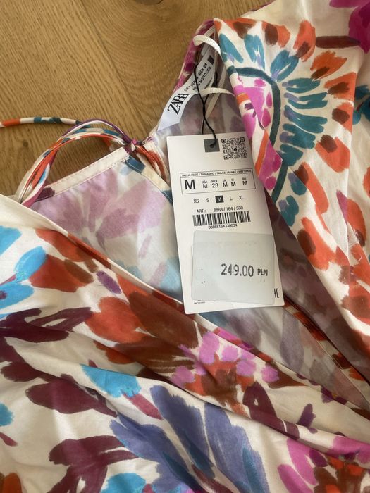 Sukienka boho kolorowa we wzory Zara nowa 38 M z falbanką węzłem