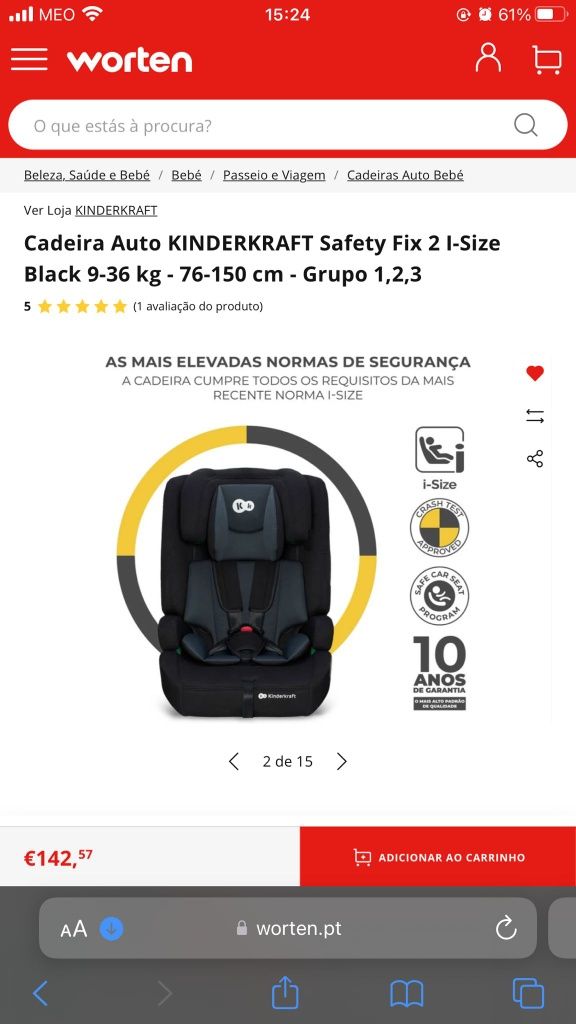 Cadeira auto kinderkraft com isofix