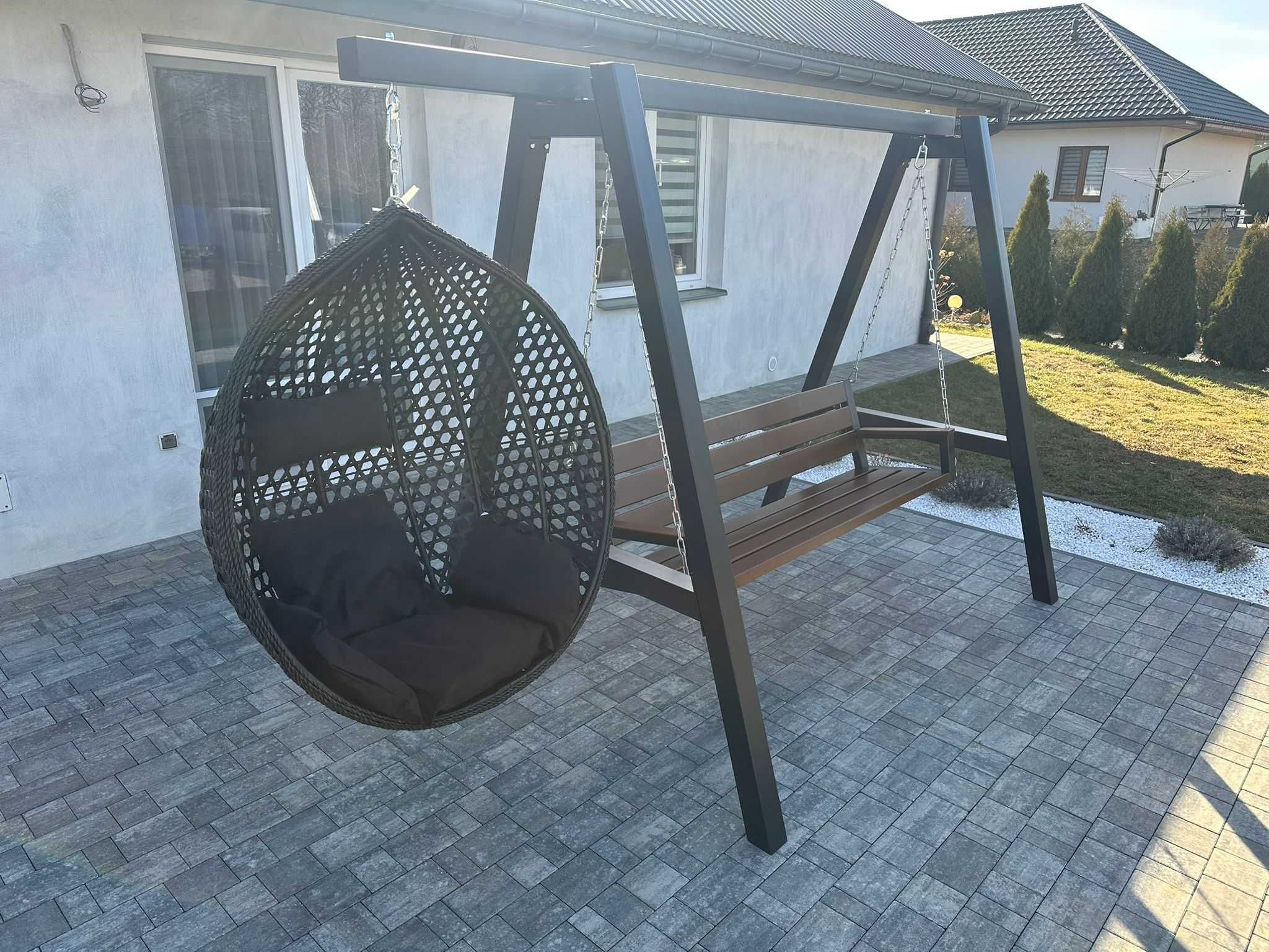Huśtawka Ogrodowa drewniana metalowa LOFT PREMIUM kokon
