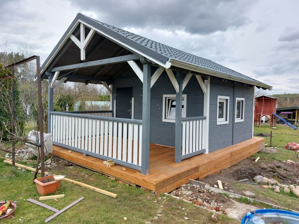 Domek ogrodowy, letniskowy 7,5x5 m z antresolą i częścią gospodarczą.