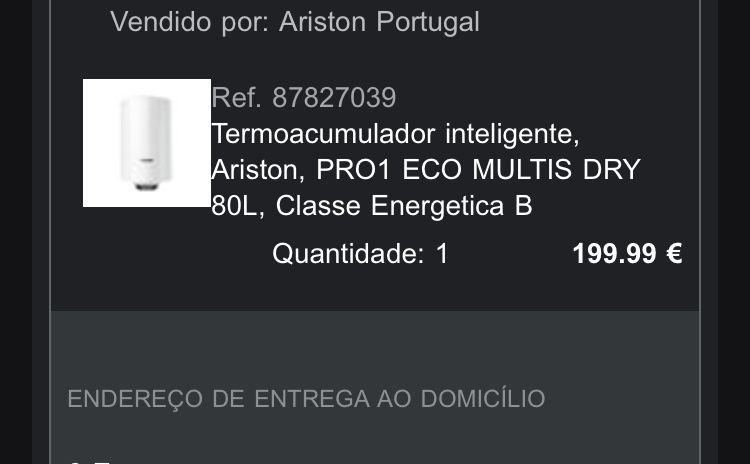 Venda de Termoacumulador inteligente Ariston 80L ainda em garantia