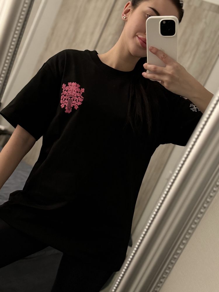 Футболка chrome hearts женская базовая черная оверсайз