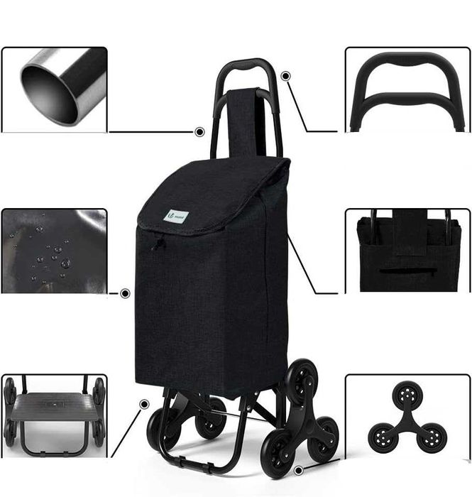 Wózek na zakupy, czarny, na kółkach - VOUNOT