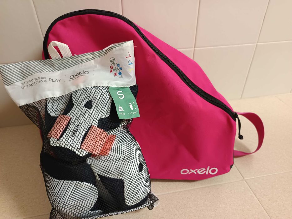 Patins menina Decathlon e protecoes